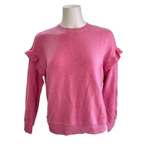 NWT Monrow $168 Pink Ruffle Sleeve Crew Neck Pullover Sweatshirt XS
